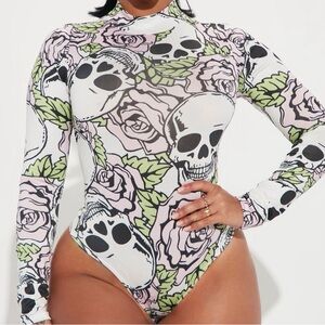 Skull and Rose Long Sleeve Bodysuit
